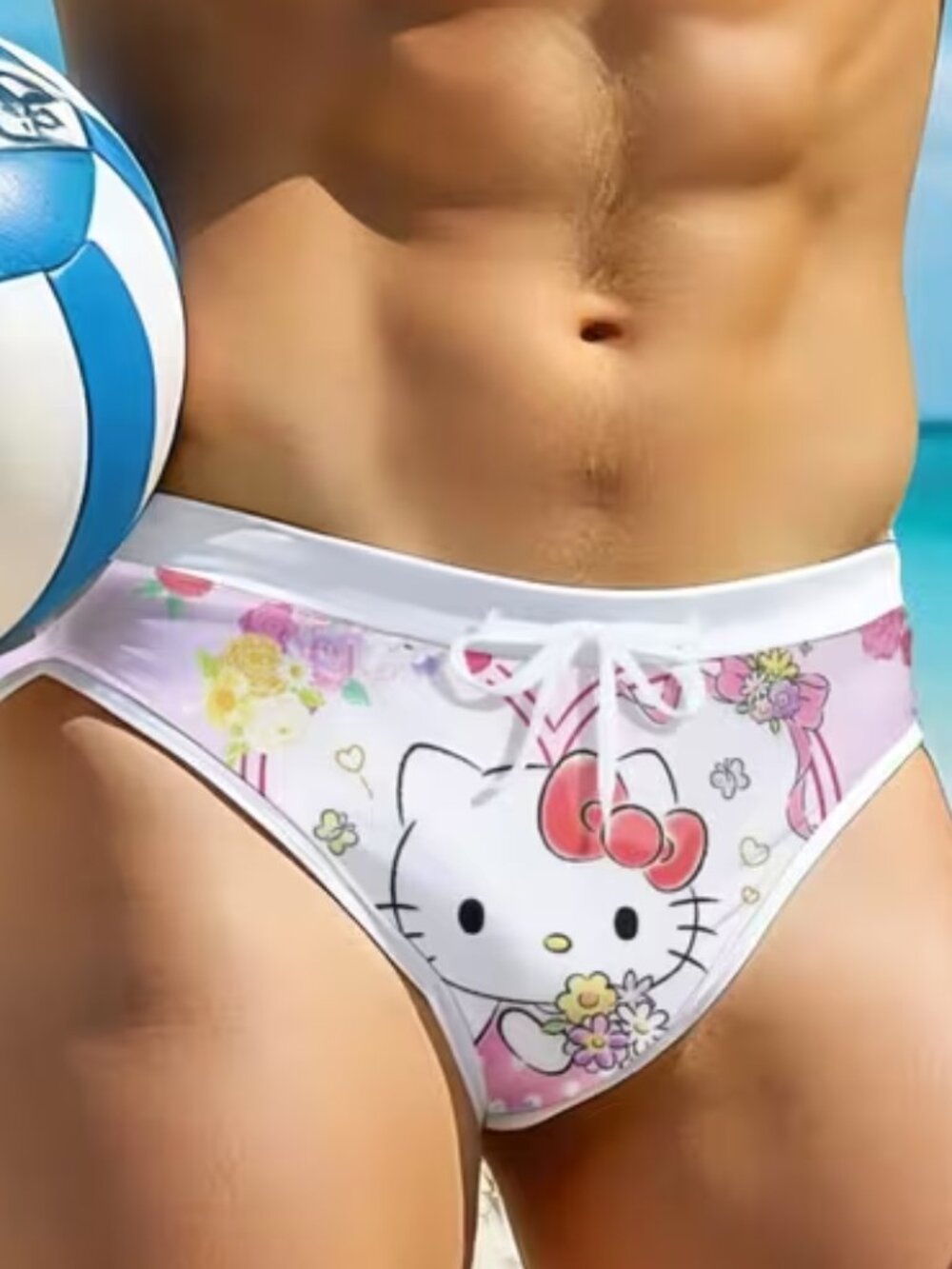 Sanrio Hello Kitty Men's Swim Briefs Pink Floral Triangle Swimwear Size M
